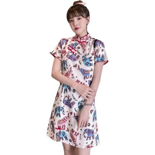 Plus Size M-4XL 2021 New Casual Party Loose Fashion Modern Cheongsam Dress Women Short Sleeve Qipao Traditional Chinese Clothes