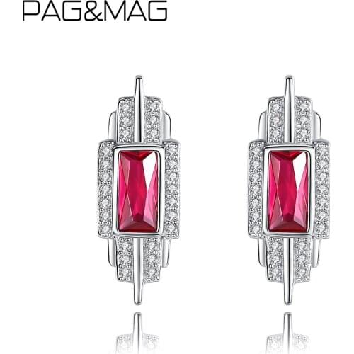 PAG&MAG Genuine 925 Sterling Silver Stud Earrings Square Blue Topaz Earrings For Women Korean Earings Fashion Jewelry pendiente