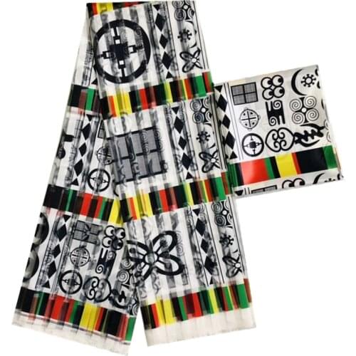 Digital print fabric Organza silk fabric 4yards+2 yards ribbon material High quality african print silk fabric wholesale