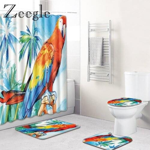 Zeegle 4Pcs Bath Mats Set Anti Slip Bathroom Carpet Washable Toilet Rugs Water Absorbent Mats 3D Animal Pattern Shower Floor Mat