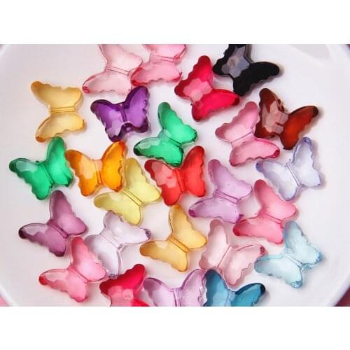 100 Mixed Colour Acrylic Transparent Butterfly Beads Charm 15X12mm(0.55"X1/2")