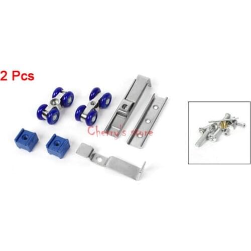 2 Pcs 0.73" Dia 4 Plastic Blue Roll Wheel Slide Closet Door Roller Set