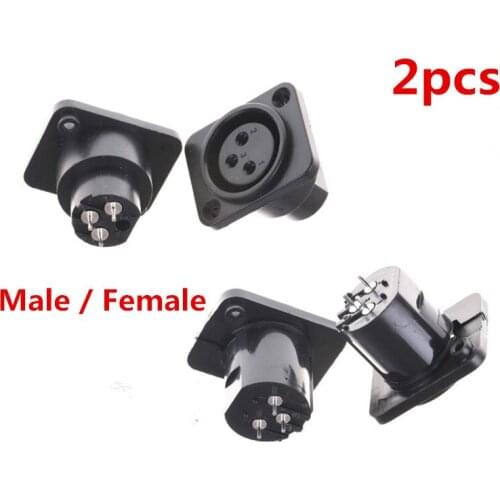 2PCS Hot Selling XLR Plug&Socket 3Pin XLR Male Plug&Female Socket Panel Mount Chassis 3Pins Square Shape XLR Connectors Adapter