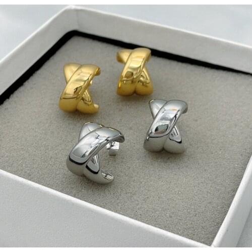 2021 brass earrings temperament cold wind personality simple design cross earrings earrings