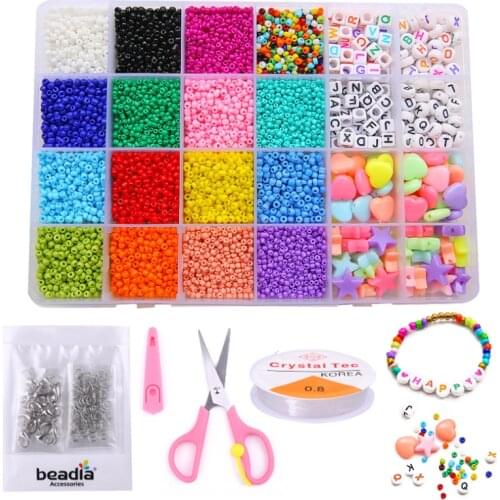 24000-600Pcs Beads Kit/Glass Seed Beads/Alphabet Letter Beads/Acrylic Heart Shape Beads for Name Bracelets Jewelry Making Craft