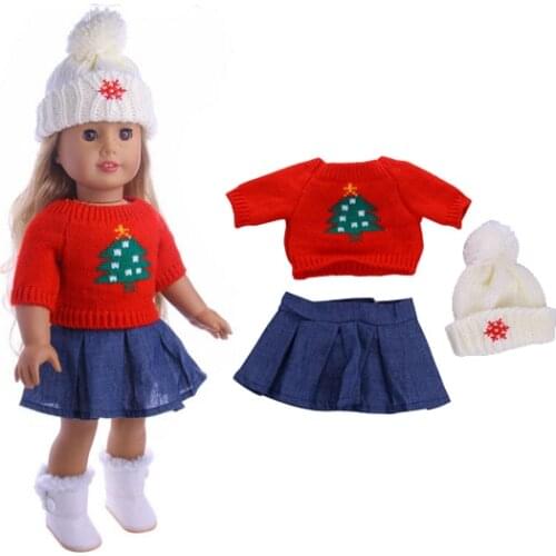 3 in 1 Red sweater+ cap+ jeans dress for baby Clothes Wear fit 18 inch girl doll ldren best Birthday Gift