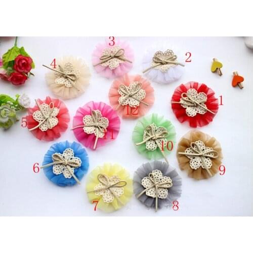 30pcs/lot Crochet Tulle Satin Flowers Artificial Multi-layer Fabric Lace Flower Girl Hair Accessories Headdress Corsage Flower