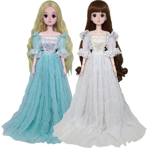 White Long Lace Skirt For 60cm Doll Retro Wedding Skirt Princess Fairy Style Pleated Tulle Skirts Doll Clothes Accessories