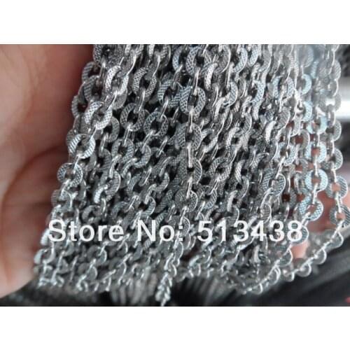 Free ship! 100 meters polishing Stainless Steel 4mm embossing oval link chain.jewelry finding DIY necklace bracelet in Bulk