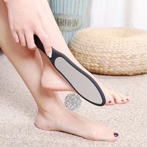 Double-sided stainless steel foot file black spatula treat dry cracked feet remove dead skin calluses pedicure foot care tool