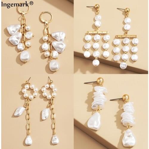 Elegant Imitation Baroque Pearl Pendant Earrings For Woman 2021 Fashion Jewelry Party Lady Unusual Dangle Earrings Accessories