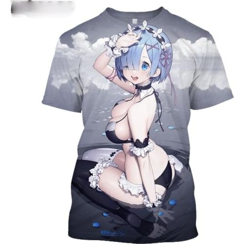 New 3D Short Sleeve Anime Re:zero Twin Ram Rem Cosplay TShirt Harajuku Maid Outfit T-Shirt Fashion Mens Women Shirt