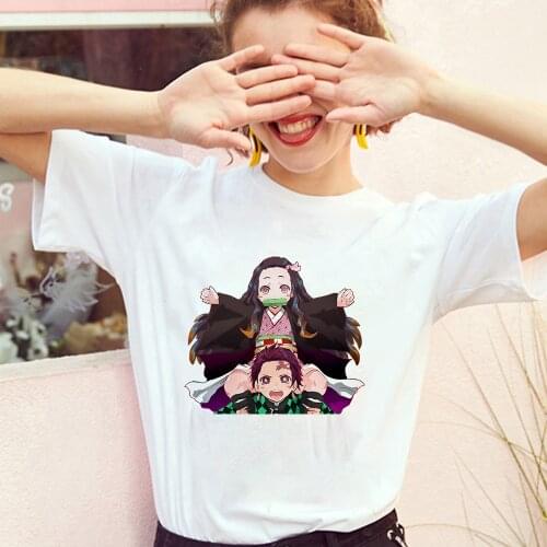 Kamado Nezuko T-Shirts Women Cotton Cartoon Girls T Shirts Demon Slayer Kimetsu No Yaiba Tops Summer Anime Tees Shirt Female