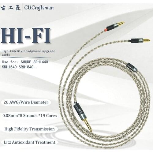 GUcraftsman 6N silver for SHURE SRH1440 SRH1540 SRH1840 4Pin XLR 2.5MM/4.4MM Balance Headphone cable