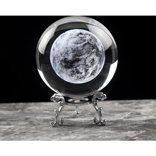 3D Laser Engraved Crystal Mars Ball Global Home Decoration Glass Craft Sphere Astronomy Gifts 8CM Crystal Ball