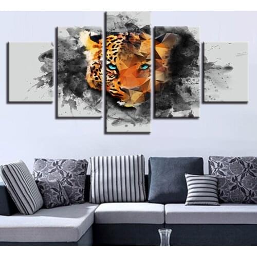 Art Posters Modular Pictures Canvas 5 Pieces Animals Leopard Tiger Abstract Painting Modern HD Prints Decor For Living Room Wall