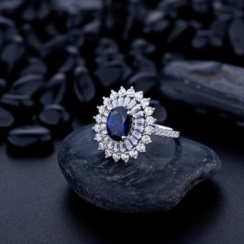 Exquisite 100% 925 Sterling Silver Oval Cut Sapphire Created Moissanite Gemstone Wedding Party Luxury Ladies Ring Fine Jewelry