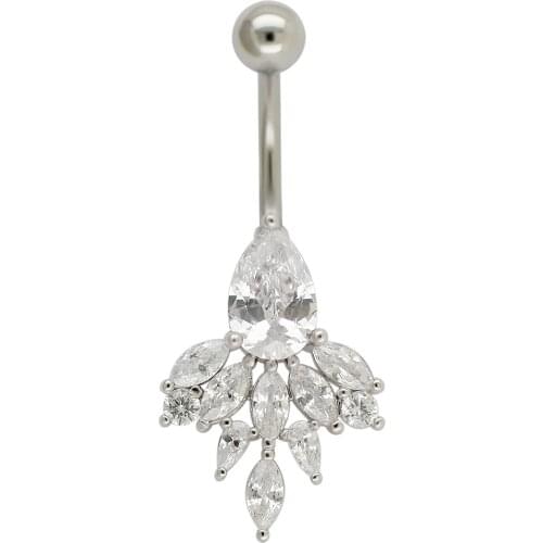 JHJT 14G Belly Button Rings 316L Stainless Stee Navel Piercing Cubic Zirconia Belly Nombril Body Jewelry