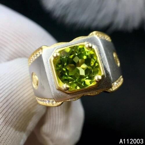 KJJEAXCMY fine jewelry 925 sterling silver inlaid natural Peridot new men ring luxury Support Detection