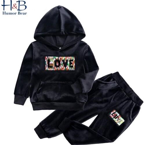 Humor Bear Children Clothes Set 2020 Spring Autumn Long Sleeve Sport Hooded Plus Velvet 2pcs Toddler for 2-7Y