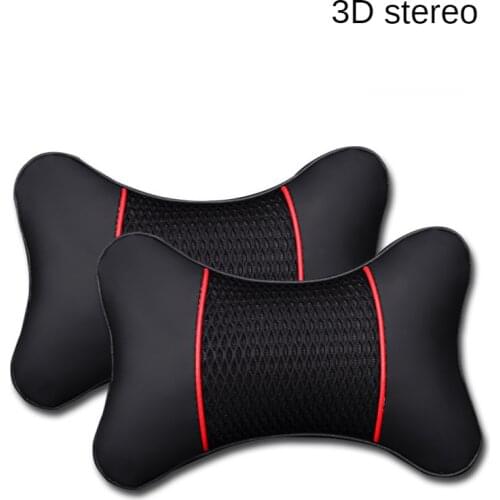 2pcs PU Leather Knitted Car Pillows Headrest Neck Rest Pillow Support Seat Accessories Auto Black Safety Cushion Universal Decor