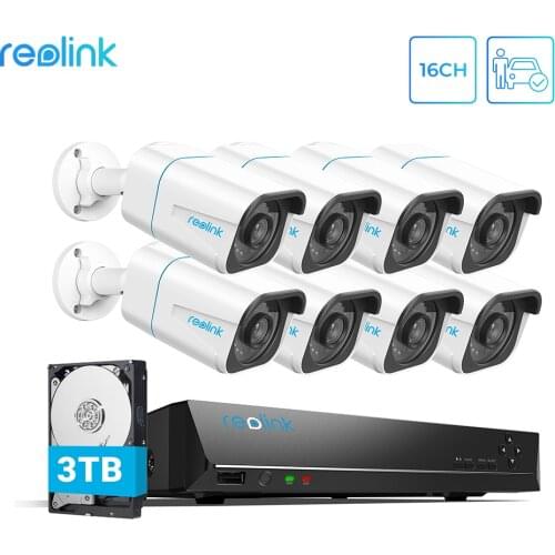 Reolink 4K PoE NVR Kit with Human/Car Detection 24/7 Recording 3TB HDD 8MP Ultra HD Cam Security System Smart Home RLK16-810B8-A