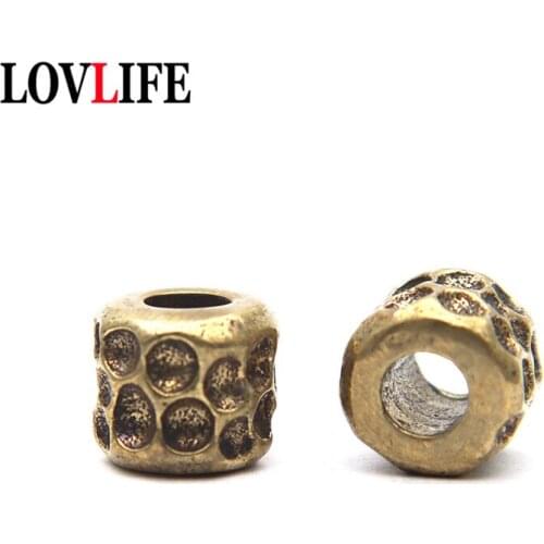 Brass Crater Cylinder Spacer Knife Beads Pure Copper Umbrella Rope Woven DIY Vintage EDC Outdoor Tool Key Chain Lanyard Pendants