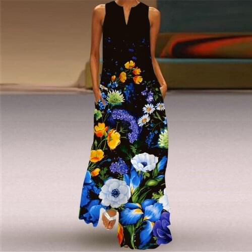Summer Dress Women 2021 New Printed Asymmetrical Elegant A-line Vest Maxi Dress Casual Loose Waist Plus Size Party Dress Vestido