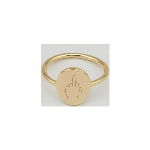 Minimalist Oval Gold Plated Engraved Nope Hand Stamped Ring For Women Custom Hand Gesture Ring