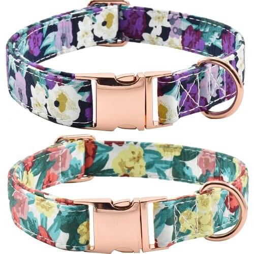 Metal Buckle Dog Collar Floral Patterns Soft and Comfortable Adjustable Durable Flower Collar for Small/Medium/Large Dogs