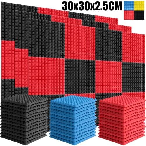 6/12/18/24PCS Studio Acoustic Foam Pyramid Panels 300x300x25mm Soundproof Sound Absorption Treatment Foam Tile Protective Sponge