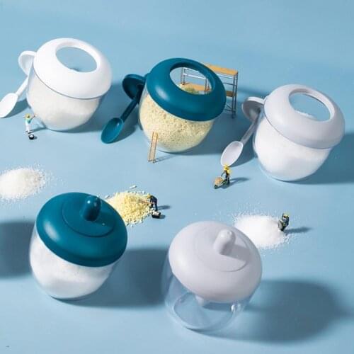 Plastic Spice Container Wide Mouth Seasoning Bottle Condiment Jar with Spoon Spices Seasoning Jar Transparent Salt Bottle