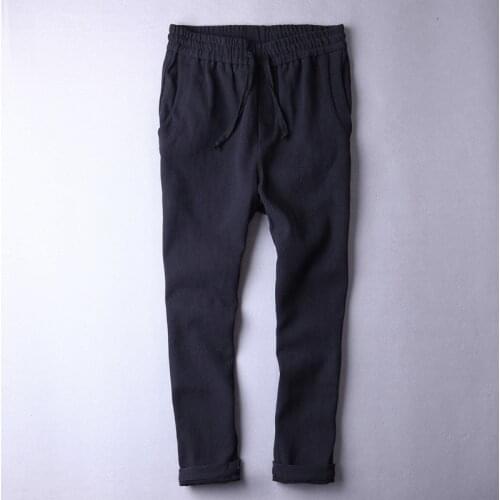 Thick winter and autumn linen pants men brand long casual men pants straight elastic waist cotton trousers men loose pantalon 38
