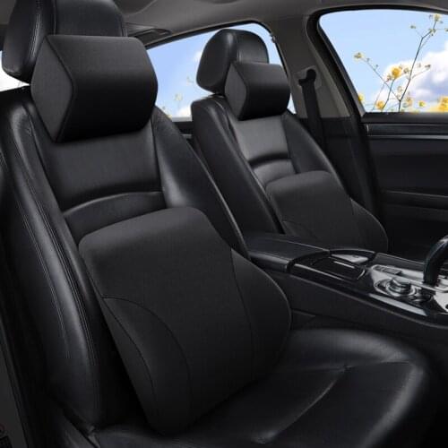 Memory Foam Car Headrest Pillow Leather Embroidered Seat Supports Sets Back Cushion Adjustment Auto Neck Rest Lumbar Pillows