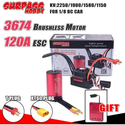 SURPASS HOBBY Combo 3674 Waterproof Brushless Motor 120A ESC T/XT60 Plug Program Card for 1/8 RC Car Traxxas Trx4 Injora