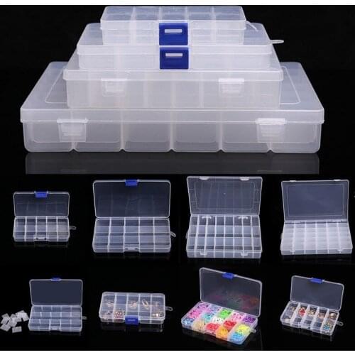 Transparent 10/15/24 Grid Storage Box Organizer Case Cajas Organizadora Storing Plastic Box Jewelry Beads Pill Screw Organizador