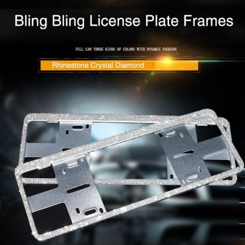 Luxury Crystal Diamond Car License Plate Frames Handmade Sparkly Bling Rhinestone Stainless Steel Metal Frames Fashion