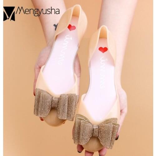 Fresh Bling multicolor crystal bowknot jelly sandals woman candy shoes rainproof rhinestones closed heels flat pvc sandalias2020