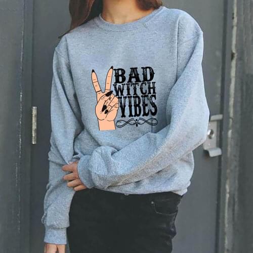 Bad Witch Vibes Halloween Sweatshirt New Arrival Funny 100%Cotton Long Sleeve Tops Halloween Witch Party Tops Gift for Halloween