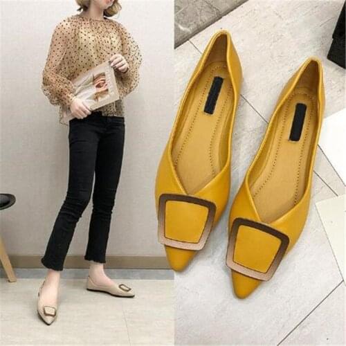 New girls pointed shallow mouth shoes casual walking shoes fashion square buckle walking shoes womens shoes designer