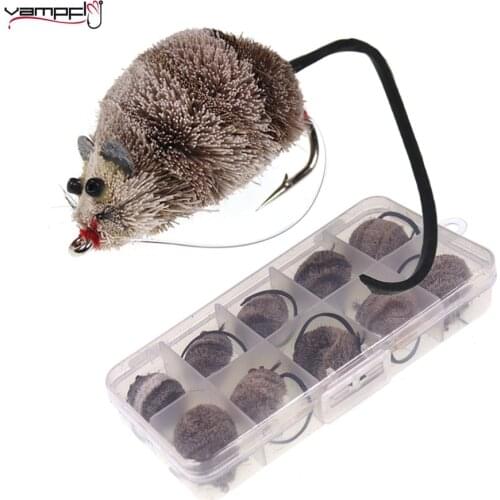 Vampfly 10PCS 2/0# Handcraft Deerhair Mouse Fly Set Bass Bug for Largemouth and Pike Fly Fishing Topwater Lures Rat Fish Bait