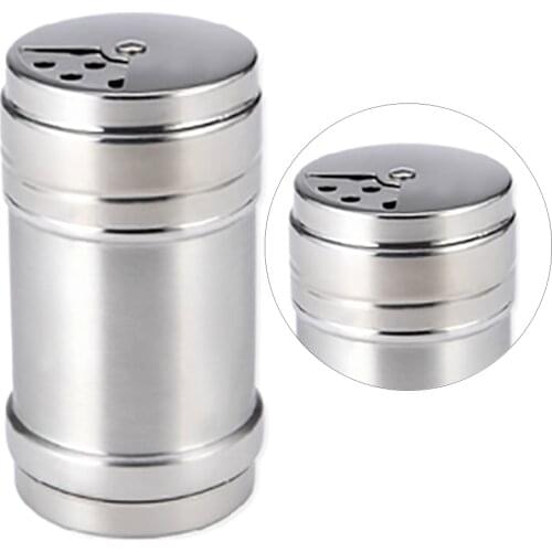 Rotating Lids Design Spice Dispenser Stainless Steel Spice Shaker Multi Function Cooking BBQ Pepper Salt Jar