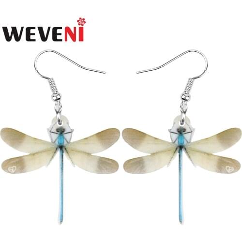 WEVENI Acrylic Brown Dragonfly Earrings Printing Lovely Insect Animal Dangle Drop For Women Girls Kids Funny Summer Jewellery