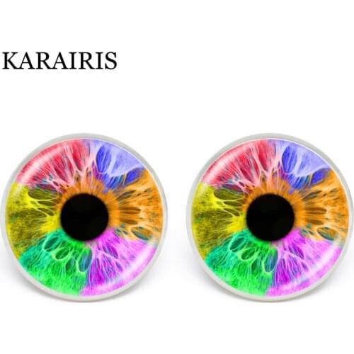 KARAIRIS Charms Colorful Cat Eye Stud Earrings Dragon Eye DIY Art Picture Glass Cabochon Earrings For Women Ear Jewelry Handmade