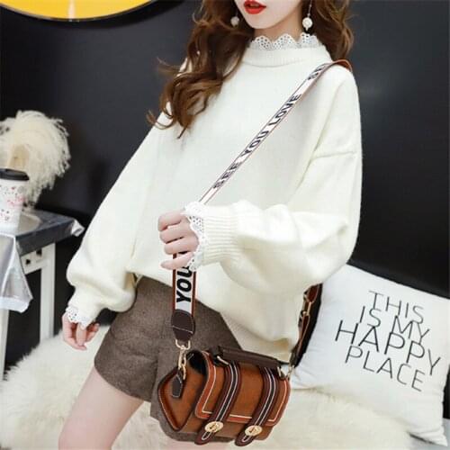 2021 Spring Fashion Lace Splicing Knit Sweater Women Korean Loose Jumper Ladies O-neck Long sleeve Knitting Pullover Tops Female