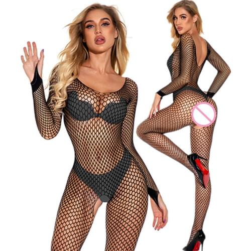 Women Erotic Bodysuit Sexy Bodystockings Fishnet Open Crotch Catsuit Mesh Tights Lingerie Sleepwear Jumpsuit Teddies Bbaydolls