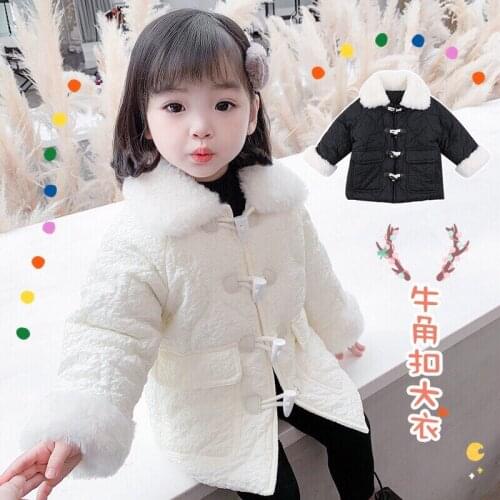 Baby girls' winter jacket Lapel imitation rabbit fur parka 2-9 years Horn button baby girl winter jacket girls winter clothes