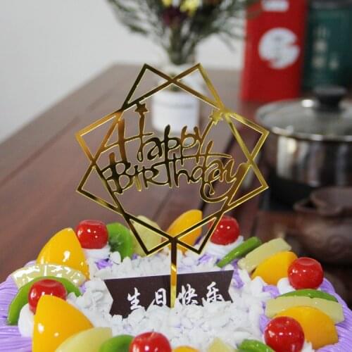 1PCS Glitter Happy Birthday Cake Topper Acrylic Letter Gold Silver Red Pink Cake Top Flag Decoration For Birthday Party Supplies