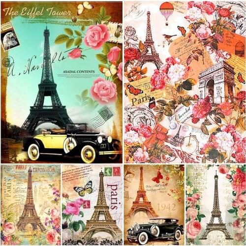 5D DIY Diamond Painting Landscape Eiffel Tower Cross Stitch Kit Full Square Rhinestone Diamond Embroidery Mosaic Home Decoration