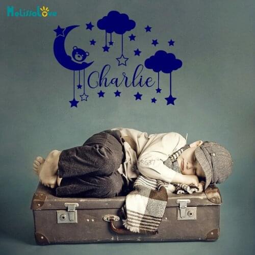 Large Size Little Bear Design Cloud Star Moon Good Night Personalized Custom Name Sticker Baby Room Decal Nursery Decor BA068